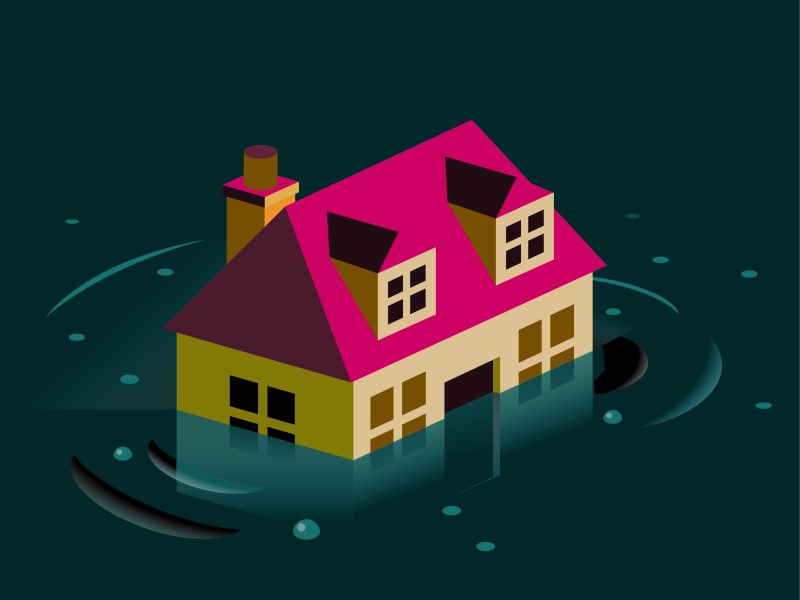 Logo with a house underwater.