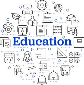 Logo that says education with education logos surrounding it. 