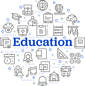 Logo that says education with education logos surrounding it.